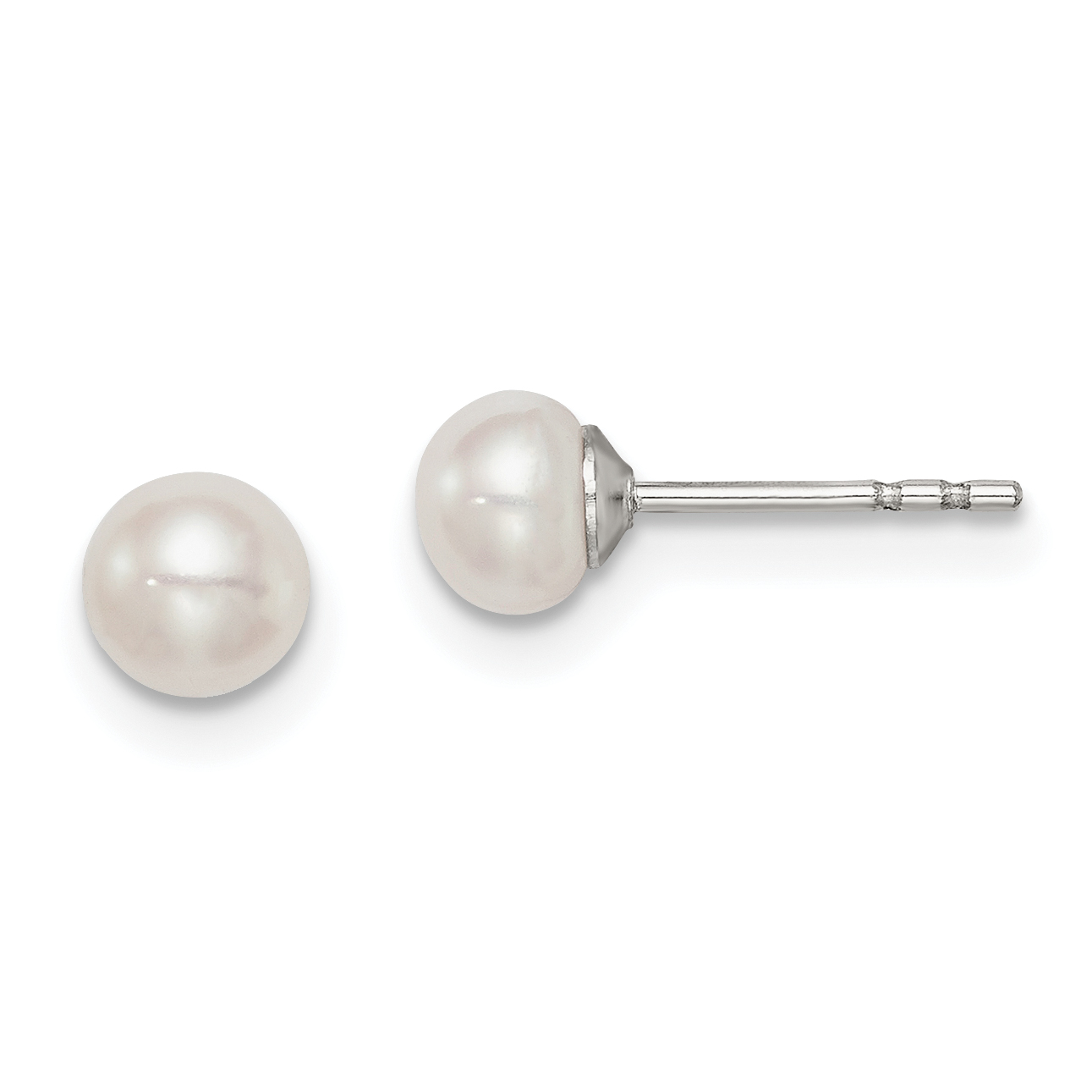 Sterling Silver Rhodium-plated 4-5mm White Button Freshwater Cultured Pearl Post Earrings (QE7647)