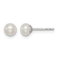 Sterling Silver Rhodium-plated 4-5mm White Button Freshwater Cultured Pearl Post Earrings view 1