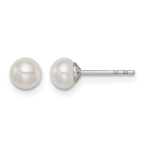 Sterling Silver Rhodium-plated 4-5mm White Button Freshwater Cultured Pearl Post Earrings