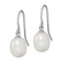 Sterling Silver Rhodium-plated 8-9mm White Teardrop Freshwater Cultured Pearl Dangle Earrings view 2