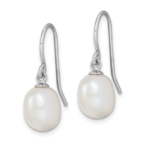 Sterling Silver Rhodium-plated 8-9mm White Teardrop Freshwater Cultured Pearl Dangle Earrings