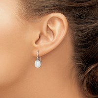 Sterling Silver Rhodium-plated 8-9mm White Teardrop Freshwater Cultured Pearl Dangle Earrings view 3