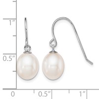 Sterling Silver Rhodium-plated 8-9mm White Teardrop Freshwater Cultured Pearl Dangle Earrings view 4