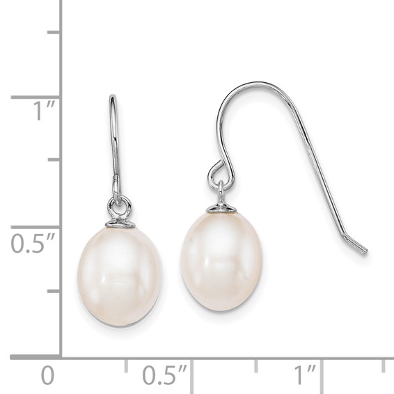 Sterling Silver Rhodium-plated 8-9mm White Teardrop Freshwater Cultured Pearl Dangle Earrings