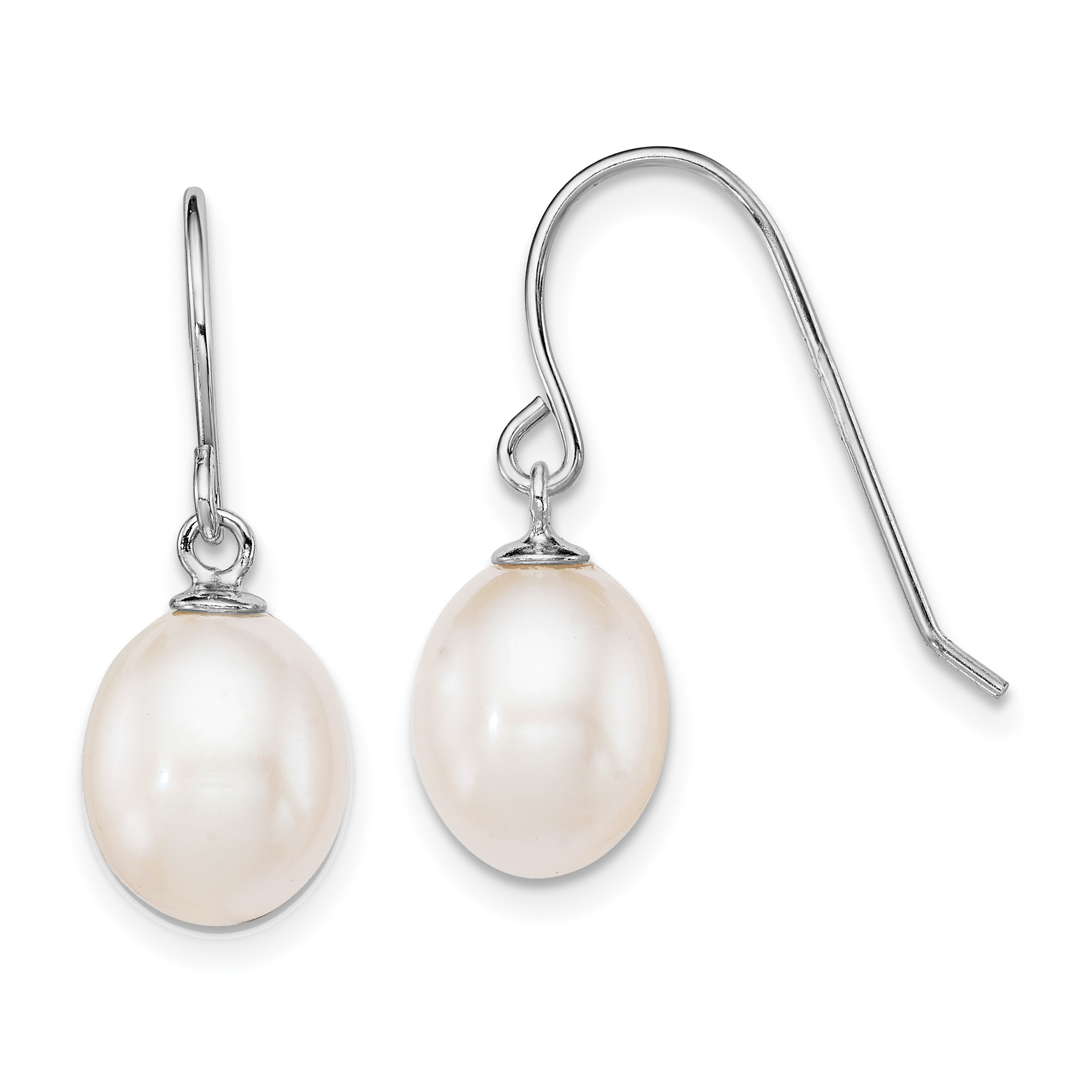 Sterling Silver Rhodium-plated 8-9mm White Teardrop Freshwater Cultured Pearl Dangle Earrings (QE7648)