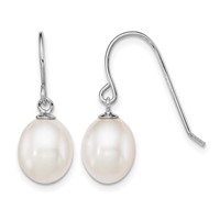 Sterling Silver Rhodium-plated 8-9mm White Teardrop Freshwater Cultured Pearl Dangle Earrings view 1