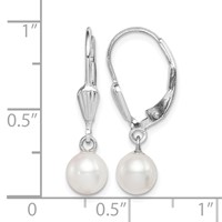 Sterling Silver Rhodium-plated 6-7mm White Round Freshwater Cultured Pearl Leverback Dangle Earrings view 4