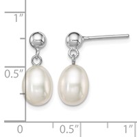 Sterling Silver Rhodium-plated 7-8mm White Rice Freshwater Cultured Pearl Post Dangle Earrings view 4