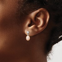 Sterling Silver Rhodium-plated 7-8mm Pink Teardrop Freshwater Cultured Pearl Post Dangle Earrings view 3