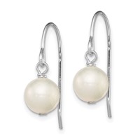 Sterling Silver Rhodium-plated 7-8mm White Semi-Round Freshwater Cultured Pearl Dangle Earrings view 2