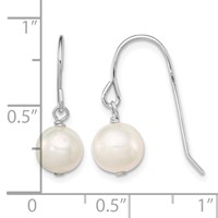 Sterling Silver Rhodium-plated 7-8mm White Semi-Round Freshwater Cultured Pearl Dangle Earrings view 4