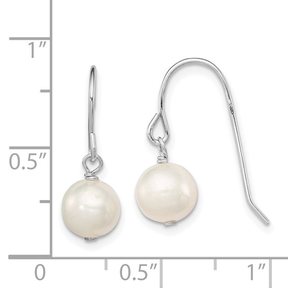 Sterling Silver Rhodium-plated 7-8mm White Semi-Round Freshwater Cultured Pearl Dangle Earrings