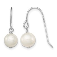 Sterling Silver Rhodium-plated 7-8mm White Semi-Round Freshwater Cultured Pearl Dangle Earrings view 1