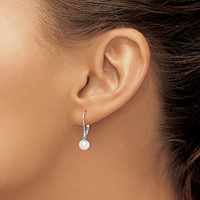 Sterling Silver Rhodium-plated 6-7mm White Round Freshwater Cultured Pearl Leverback Dangle Earrings view 3