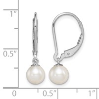 Sterling Silver Rhodium-plated 6-7mm White Round Freshwater Cultured Pearl Leverback Dangle Earrings view 4