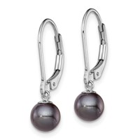 Sterling Silver Rhodium-plated 6-7mm Black Round Freshwater Cultured Pearl Leverback Dangle Earrings view 2