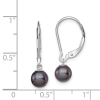 Sterling Silver Rhodium-plated 6-7mm Black Round Freshwater Cultured Pearl Leverback Dangle Earrings view 4