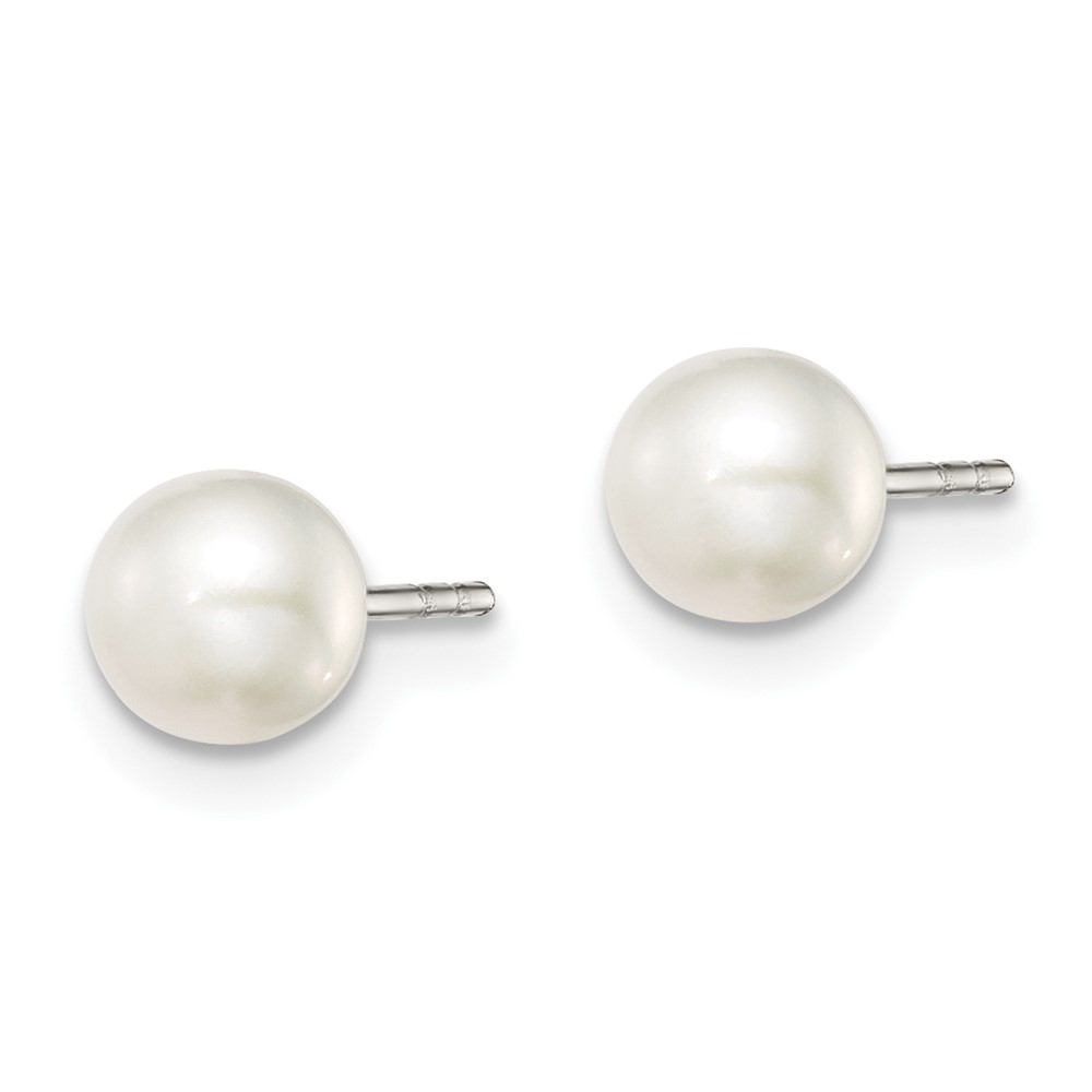Sterling Silver Rhodium-plated 5-6mm White Button Freshwater Cultured Pearl Post Earrings (QE7666)