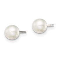 Sterling Silver Rhodium-plated 5-6mm White Button Freshwater Cultured Pearl Post Earrings view 2