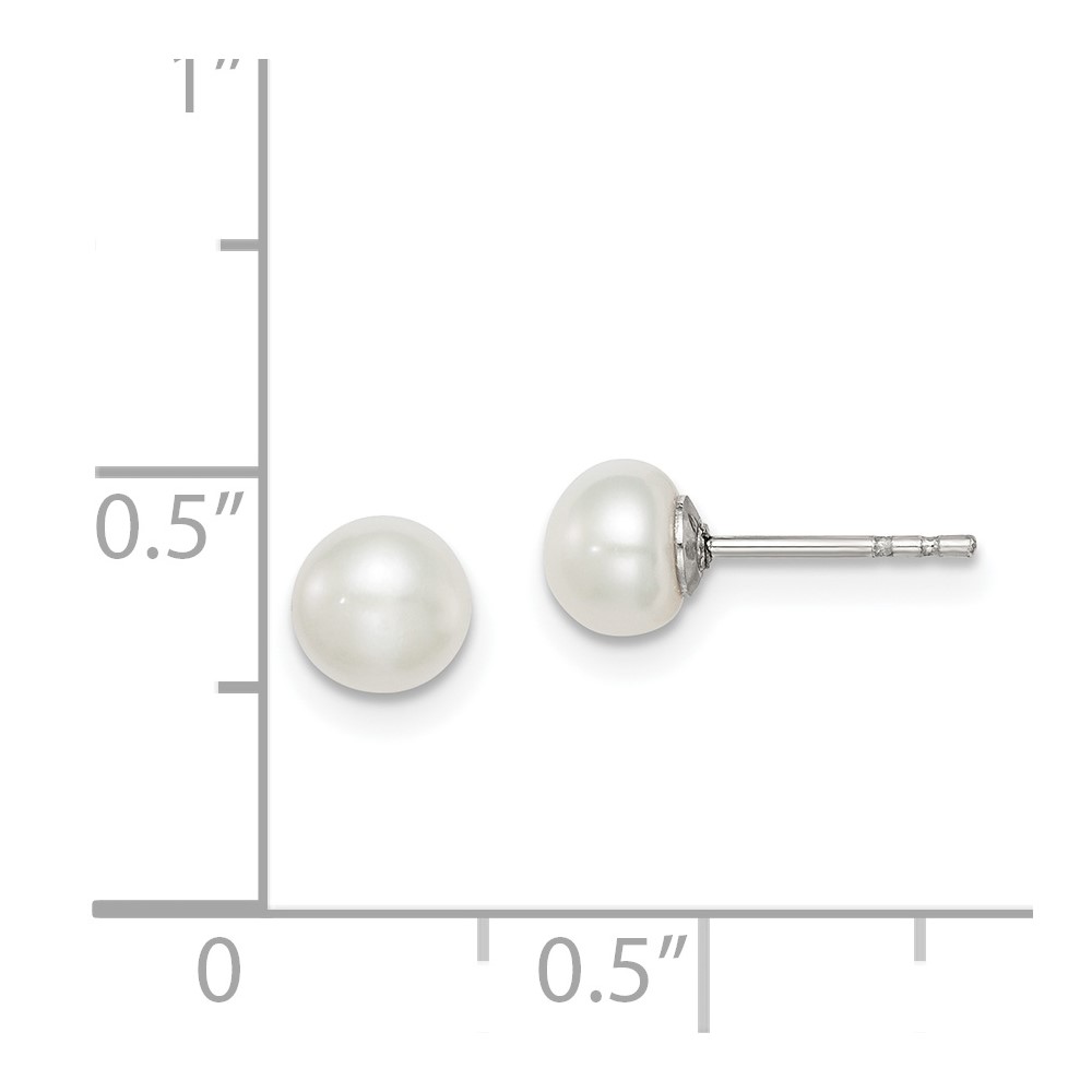 Sterling Silver Rhodium-plated 5-6mm White Button Freshwater Cultured Pearl Post Earrings (QE7666)