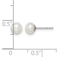 Sterling Silver Rhodium-plated 5-6mm White Button Freshwater Cultured Pearl Post Earrings view 4