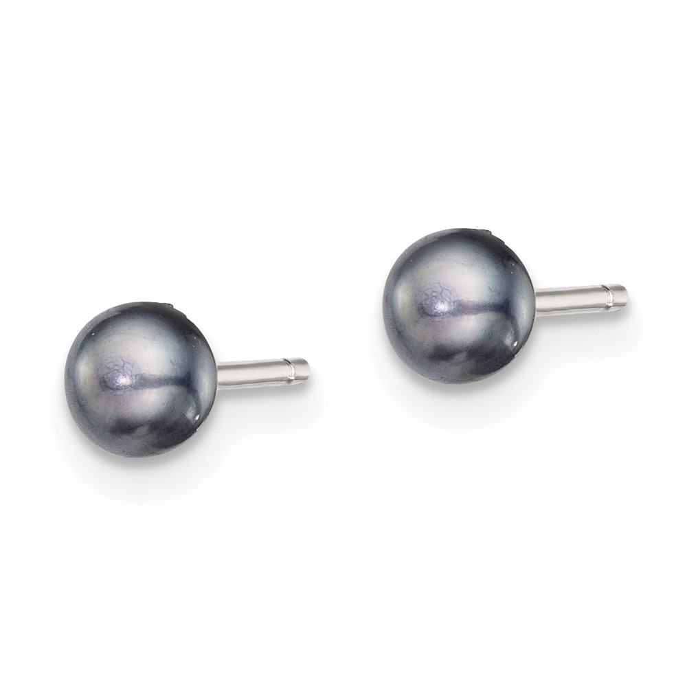 Sterling Silver Rhodium-plated 4-5mm Black Button Freshwater Cultured Pearl Post Earrings (QE7668)