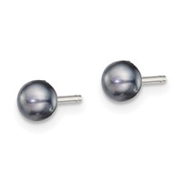 Sterling Silver Rhodium-plated 4-5mm Black Button Freshwater Cultured Pearl Post Earrings view 2