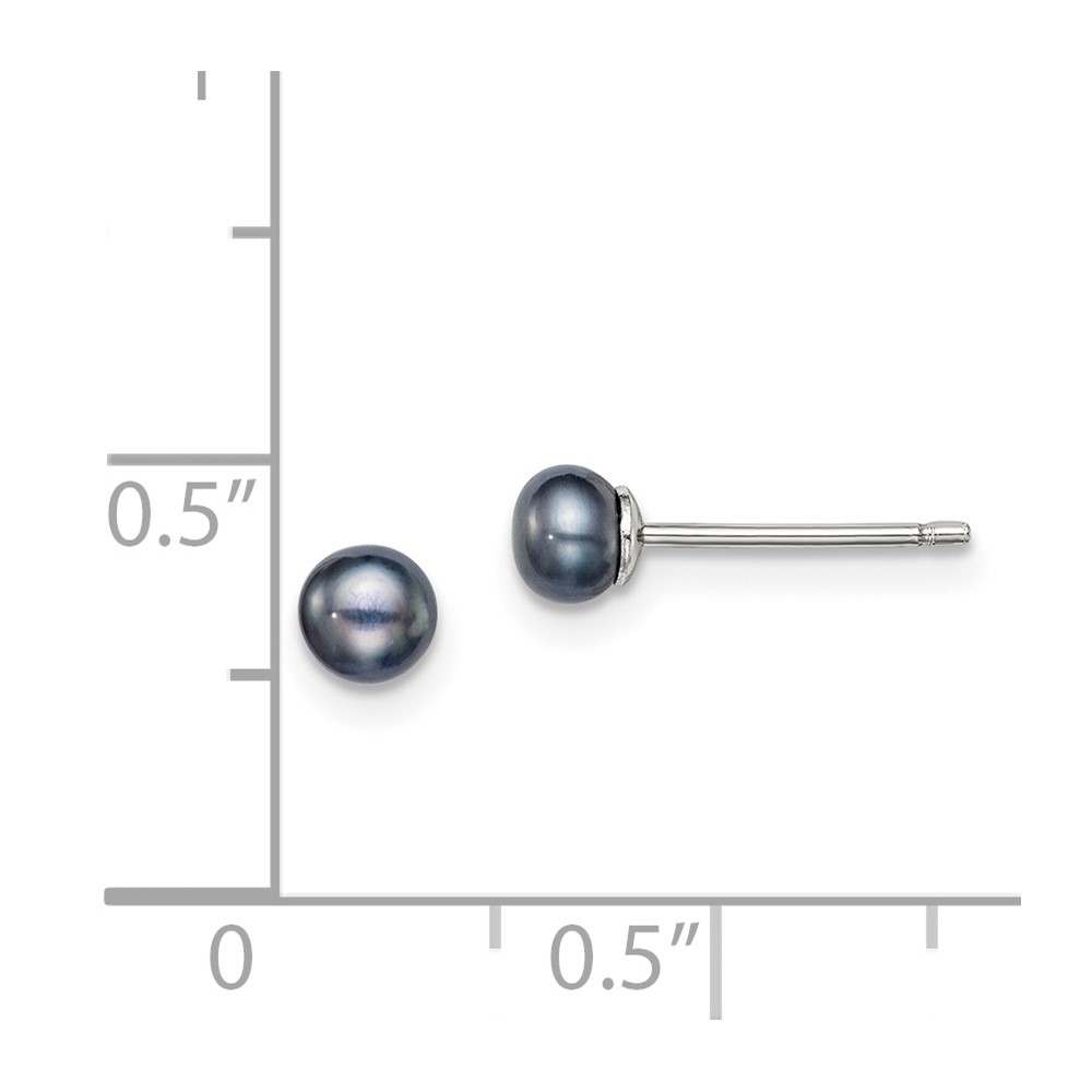 Sterling Silver Rhodium-plated 4-5mm Black Button Freshwater Cultured Pearl Post Earrings (QE7668)