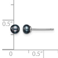 Sterling Silver Rhodium-plated 4-5mm Black Button Freshwater Cultured Pearl Post Earrings view 4