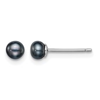 Sterling Silver Rhodium-plated 4-5mm Black Button Freshwater Cultured Pearl Post Earrings view 1