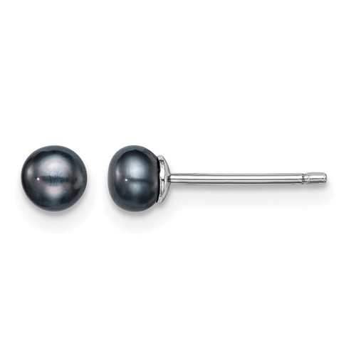 Sterling Silver Rhodium-plated 4-5mm Black Button Freshwater Cultured Pearl Post Earrings