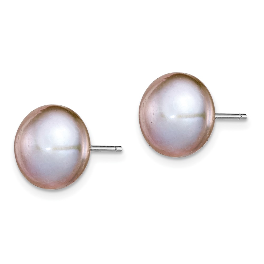 Sterling Silver Rhodium-plated 10-11mm Grey Button Freshwater Cultured Pearl Post Earrings (QE7669)