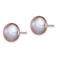 Sterling Silver Rhodium-plated 10-11mm Grey Button Freshwater Cultured Pearl Post Earrings view 2