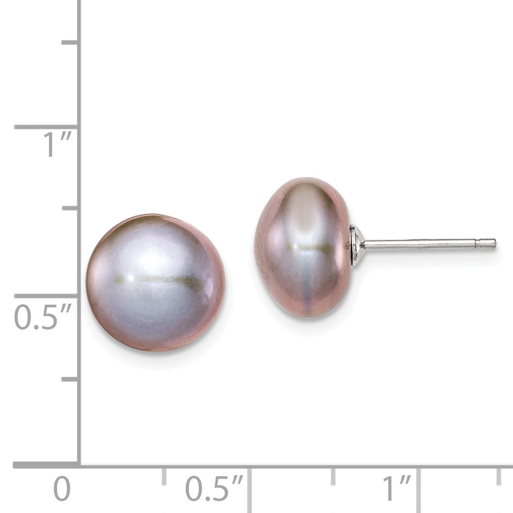 Sterling Silver Rhodium-plated 10-11mm Grey Button Freshwater Cultured Pearl Post Earrings (QE7669)