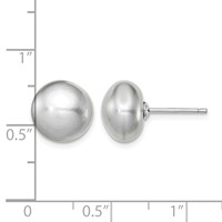 Sterling Silver Rhodium-plated 10-11mm Grey Button Freshwater Cultured Pearl Post Earrings view 4