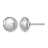 Sterling Silver Rhodium-plated 10-11mm Grey Button Freshwater Cultured Pearl Post Earrings view 1