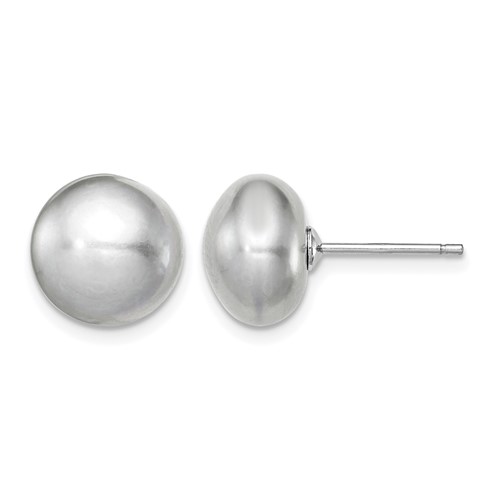 Sterling Silver Rhodium-plated 10-11mm Grey Button Freshwater Cultured Pearl Post Earrings