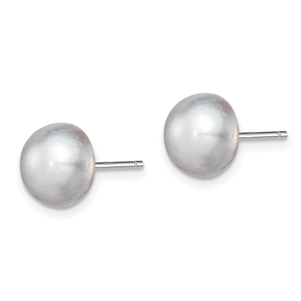 Sterling Silver Rhodium-plated 8-9mm Grey Button Freshwater Cultured Pearl Post Earrings (QE7670)