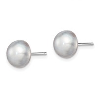 Sterling Silver Rhodium-plated 8-9mm Grey Button Freshwater Cultured Pearl Post Earrings view 2
