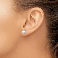 Sterling Silver Rhodium-plated 8-9mm Grey Button Freshwater Cultured Pearl Post Earrings view 3