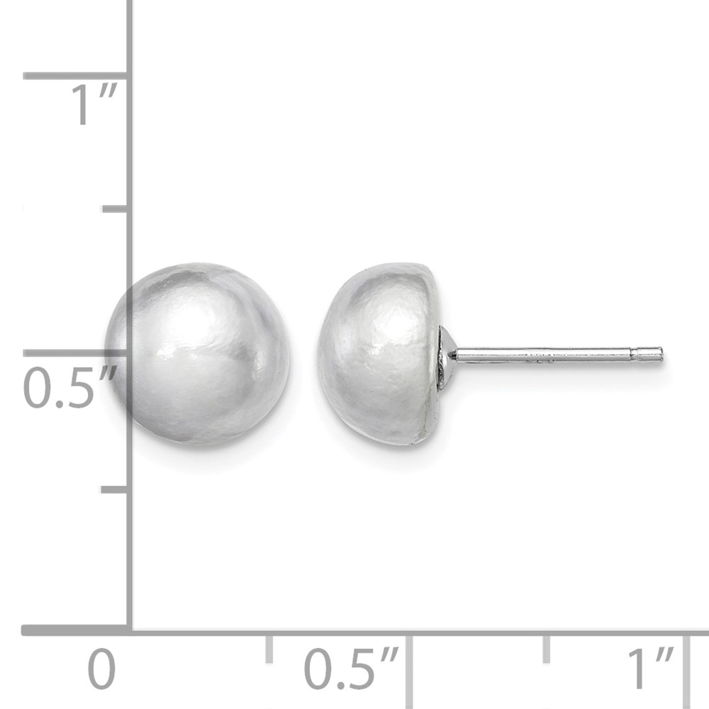 Sterling Silver Rhodium-plated 8-9mm Grey Button Freshwater Cultured Pearl Post Earrings (QE7670)