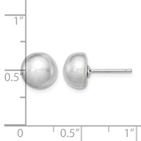 Sterling Silver Rhodium-plated 8-9mm Grey Button Freshwater Cultured Pearl Post Earrings view 4