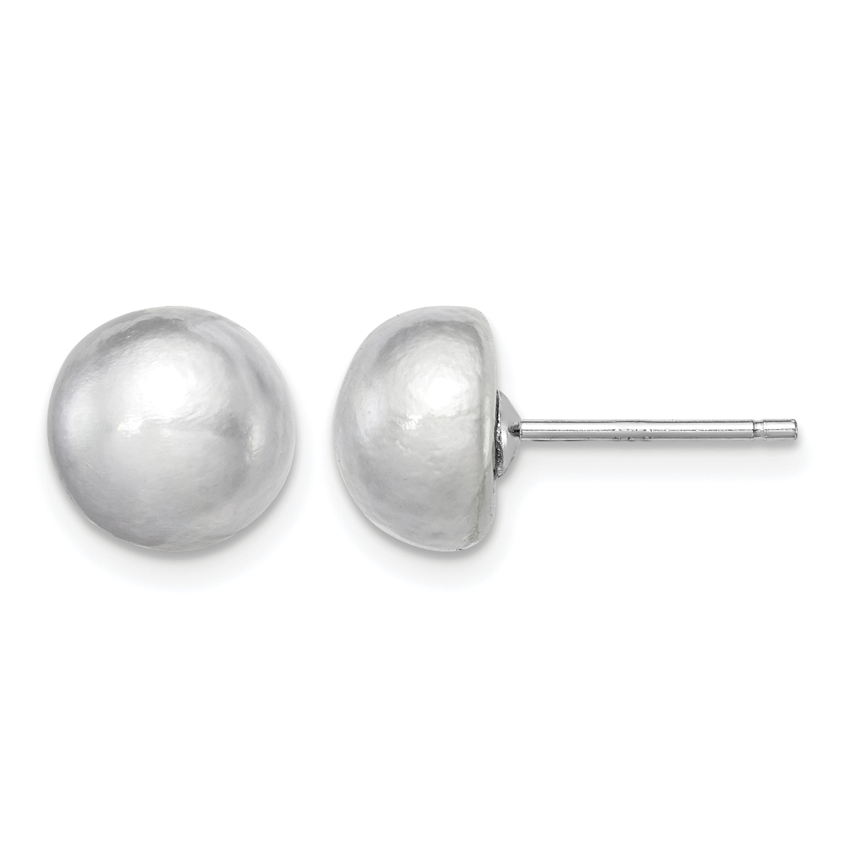 Sterling Silver Rhodium-plated 8-9mm Grey Button Freshwater Cultured Pearl Post Earrings (QE7670)