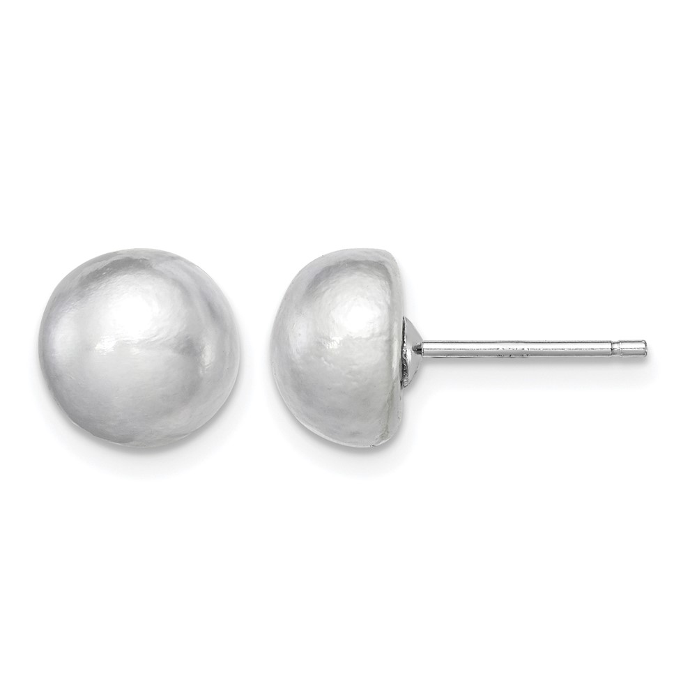 Sterling Silver Rhodium-plated 8-9mm Grey Button Freshwater Cultured Pearl Post Earrings