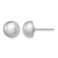 Sterling Silver Rhodium-plated 8-9mm Grey Button Freshwater Cultured Pearl Post Earrings view 1