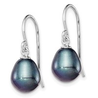 Sterling Silver Rhodium-plated 8-9mm Black Rice Freshwater Cultured Pearl Dangle Earrings view 2
