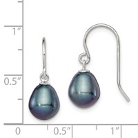 Sterling Silver Rhodium-plated 8-9mm Black Rice Freshwater Cultured Pearl Dangle Earrings view 4