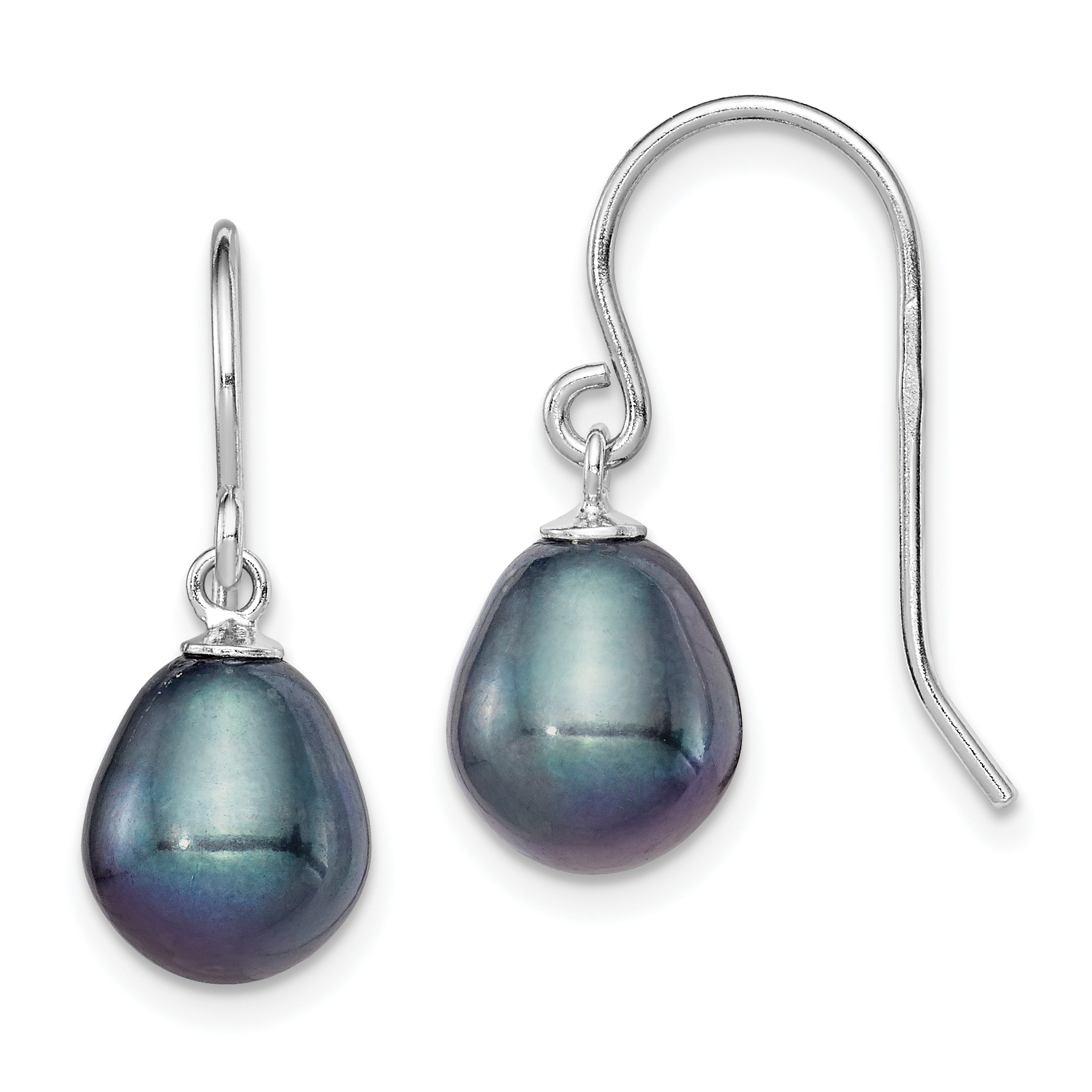 Sterling Silver Rhodium-plated 8-9mm Black Rice Freshwater Cultured Pearl Dangle Earrings (QE7672)