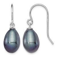 Sterling Silver Rhodium-plated 8-9mm Black Rice Freshwater Cultured Pearl Dangle Earrings view 1