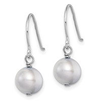 Sterling Silver Rhodium-plated 7-8mm Grey Semi-Round Freshwater Cultured Pearl Dangle Earrings view 2